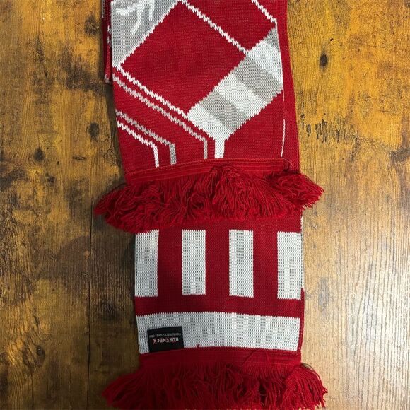 Vintage Ruffneck Red & White Geometric Knit Scarf Unisex Winter Warm - Picture 2 of 4